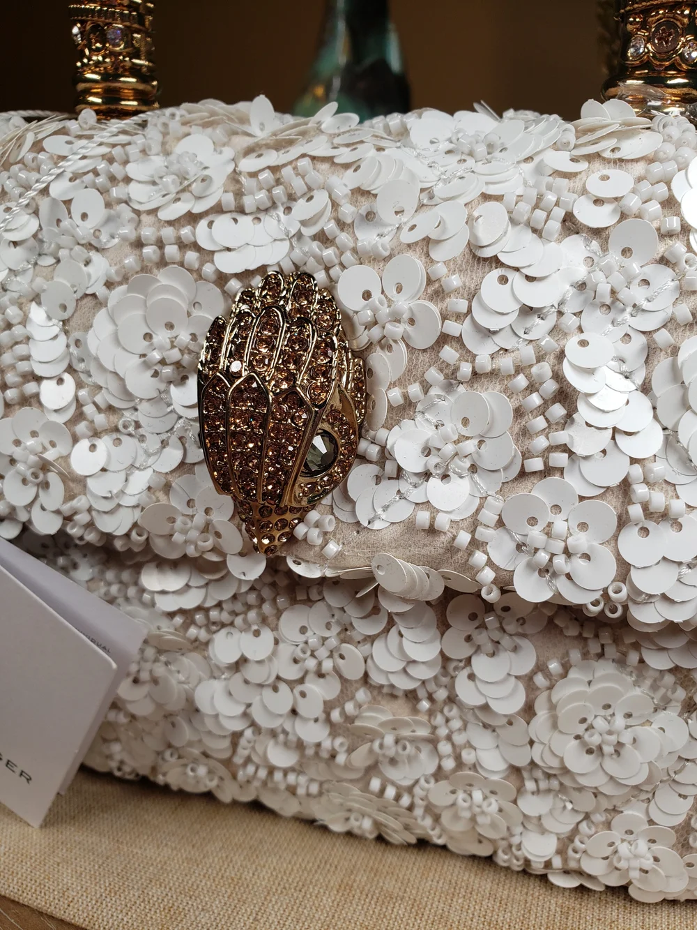 Kurt Geiger White Sequin Beaded Floral Top-Handle Satchel w/ Crossbody NWT! - Picture 13 of 17